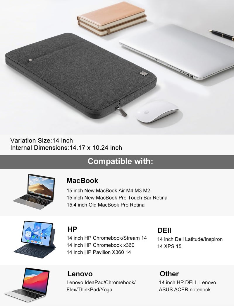 DOMISO Laptop Case Laptop Sleeve Cover Compatible with 15 inch MacBook Air M4/A3241 2025, M3/A3114,M2/A2941,15 inch MacBook Pro A1990 A1707,Compatible with Dell XPS 15 Plus with Pocket, Dark Grey - Image 2